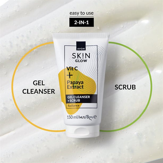 Sk!n Glow Vitamin C + Papaya Extract Gel Cleanser & Scrub Avon